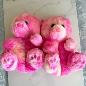 New Pink Plush Teddy Bears Slippers